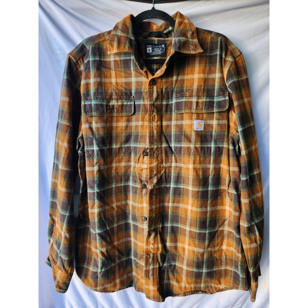 Carhartt Mens Loose Fit Flannel Plaid Button Down Shirt